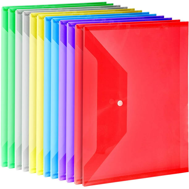 2pcs Transparent Colorful A4 File Bags Button Closure Plastic Document Holder